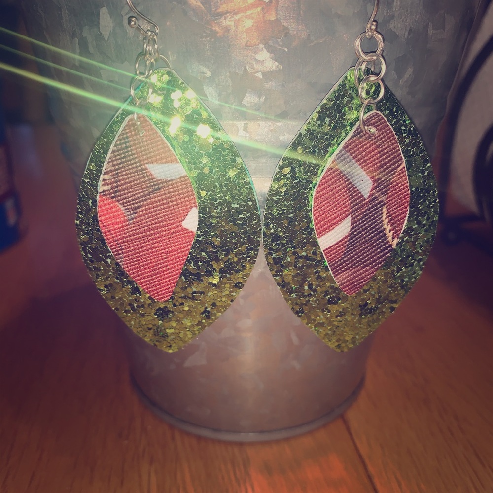 REVERSIBLE Football Glitter faux leather Earrings
